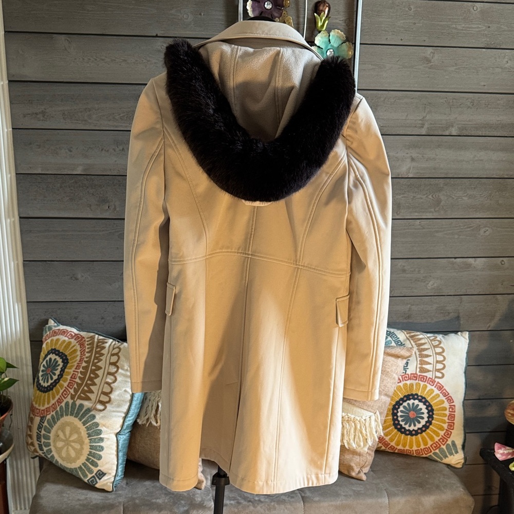 Ivanka Trump Cream Trench Coat with Dark Brown Collar - Picture 3 of 5